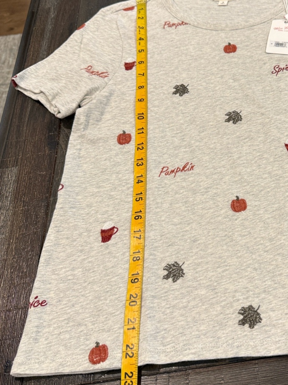 Lucky Brand Women’s Gray Fall Themed T-Shirt Short Sleeve Crew Neck Embroidered - Picture 16 of 16